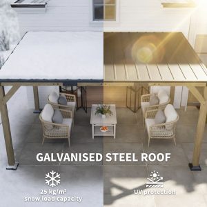 Outsunny 14' x 10' Gazebo, Lean to Galvanized Steel Hardtop Gazebo Pergola with Wood Frame, Patio Gazebo Awning, Dark Grey - Image 13