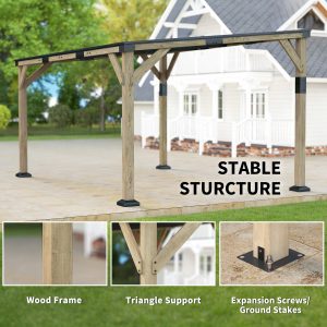 Outsunny 14' x 10' Gazebo, Lean to Galvanized Steel Hardtop Gazebo Pergola with Wood Frame, Patio Gazebo Awning, Dark Grey - Image 15