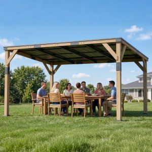 Outsunny 14' x 10' Gazebo, Lean to Galvanized Steel Hardtop Gazebo Pergola with Wood Frame, Patio Gazebo Awning, Dark Grey - Image 16
