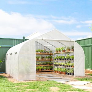 Outsunny 15'x10'x7' Greenhouse Gardening Planting Shed White - Image 1