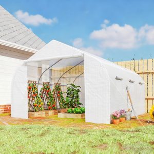 Outsunny 15'x10'x7' Greenhouse Gardening Planting Shed White - Image 8