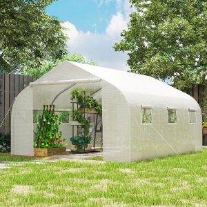 Outsunny 15'x10'x7' Greenhouse Gardening Planting Shed White - Image 9