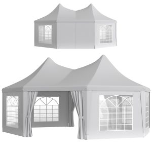Outsunny 16' x 22' Wedding Event Party Tent High Peak Octagonal Outdoor Gazebo Canopy with Removable Walls, for Weddings, Parties, White - Image 11