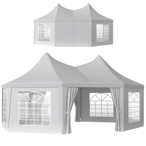 Outsunny 16' x 22' Wedding Event Party Tent High Peak Octagonal Outdoor Gazebo Canopy with Removable Walls, for Weddings, Parties, White - Image 20