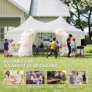 Outsunny 16' x 22' Wedding Event Party Tent High Peak Octagonal Outdoor Gazebo Canopy with Removable Walls, for Weddings, Parties, White - Image 13