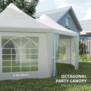 Outsunny 16' x 22' Wedding Event Party Tent High Peak Octagonal Outdoor Gazebo Canopy with Removable Walls, for Weddings, Parties, White - Image 15