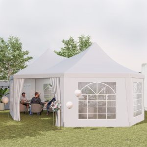 Outsunny 16' x 22' Wedding Event Party Tent High Peak Octagonal Outdoor Gazebo Canopy with Removable Walls, for Weddings, Parties, White - Image 17