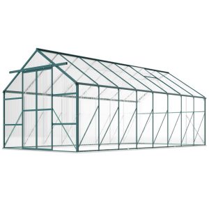 Outsunny 16' x 8' Aluminum Polycarbonate Greenhouse Walk-in Garden Greenhouse Kit with Adjustable Roof Vent, Rain Gutter and Sliding Door for Winter, Green - Image 2