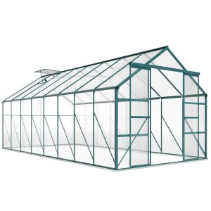 Outsunny 16' x 8' Aluminum Polycarbonate Greenhouse Walk-in Garden Greenhouse Kit with Adjustable Roof Vent, Rain Gutter and Sliding Door for Winter, Green - Image 21