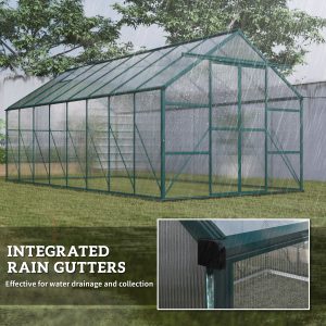 Outsunny 16' x 8' Aluminum Polycarbonate Greenhouse Walk-in Garden Greenhouse Kit with Adjustable Roof Vent, Rain Gutter and Sliding Door for Winter, Green - Image 7