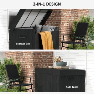 Outsunny 165 Gallon Deck Box, Wicker Outdoor Patio Storage Box with Waterproof Liner, Gas Strut and Universal Wheels, Black - Image 10