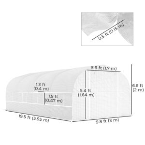Outsunny 19.5' x 10' x 6.6' Tunnel Greenhouse Outdoor Green House with Roll-up Mesh Sidewalls, Mesh Door, Galvanized Steel, Wind Resistant, White - Image 3