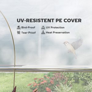 Outsunny 19.5' x 10' x 6.6' Tunnel Greenhouse Outdoor Green House with Roll-up Mesh Sidewalls, Mesh Door, Galvanized Steel, Wind Resistant, White - Image 5