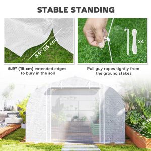 Outsunny 19.5' x 10' x 6.6' Tunnel Greenhouse Outdoor Green House with Roll-up Mesh Sidewalls, Mesh Door, Galvanized Steel, Wind Resistant, White - Image 7