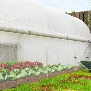Outsunny 19.5' x 10' x 6.6' Tunnel Greenhouse Outdoor Green House with Roll-up Mesh Sidewalls, Mesh Door, Galvanized Steel, Wind Resistant, White - Image 10