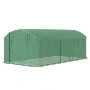 Outsunny 19.5' x 10' x 7.5' Tunnel Greenhouse with 3 Roll-Up Doors and Large Mesh Windows, Galvanized Steel Frame, Wind Resistant, Green - Image 2