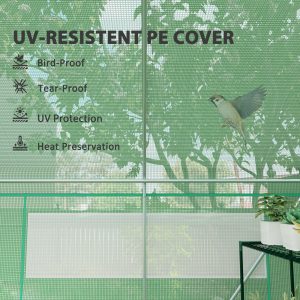 Outsunny 19.5' x 10' x 7.5' Tunnel Greenhouse with 3 Roll-Up Doors and Large Mesh Windows, Galvanized Steel Frame, Wind Resistant, Green - Image 6