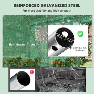 Outsunny 19.5' x 10' x 7.5' Tunnel Greenhouse with 3 Roll-Up Doors and Large Mesh Windows, Galvanized Steel Frame, Wind Resistant, Green - Image 7
