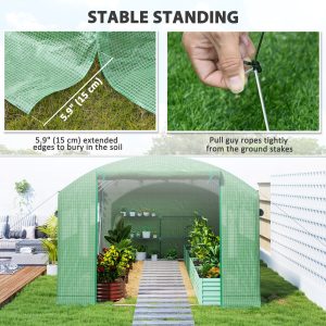Outsunny 19.5' x 10' x 7.5' Tunnel Greenhouse with 3 Roll-Up Doors and Large Mesh Windows, Galvanized Steel Frame, Wind Resistant, Green - Image 9