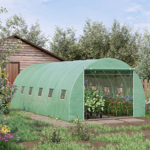 Outsunny 19.7' x 9.8' x 6.6' Large Walk-in Greenhouse Garden Plant Seed Growing Tent Tunnel Shed with Windows and Door Green - Image 1