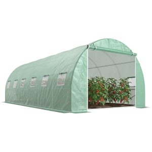 Outsunny 19.7' x 9.8' x 6.6' Large Walk-in Greenhouse Garden Plant Seed Growing Tent Tunnel Shed with Windows and Door Green - Image 12