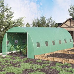 Outsunny 19.7' x 9.8' x 6.6' Large Walk-in Greenhouse Garden Plant Seed Growing Tent Tunnel Shed with Windows and Door Green - Image 8