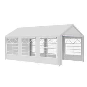 Outsunny 20’ x 10’ Heavy Duty Party Tent Outdoor Carport Canopy Shelter Gazobo with Sidewall, Zipper Door and Windows, White - Image 12