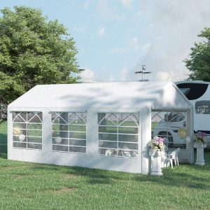 Outsunny 20’ x 10’ Heavy Duty Party Tent Outdoor Carport Canopy Shelter Gazobo with Sidewall, Zipper Door and Windows, White - Image 18
