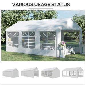 Outsunny 20’ x 10’ Heavy Duty Party Tent Outdoor Carport Canopy Shelter Gazobo with Sidewall, Zipper Door and Windows, White - Image 9