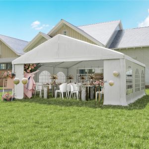 Outsunny 20' x 20' Heavy-duty Large Wedding Tent, Outdoor Carport Garage Party Tent, Patio Gazebo Canopy with Sidewall, White - Image 1