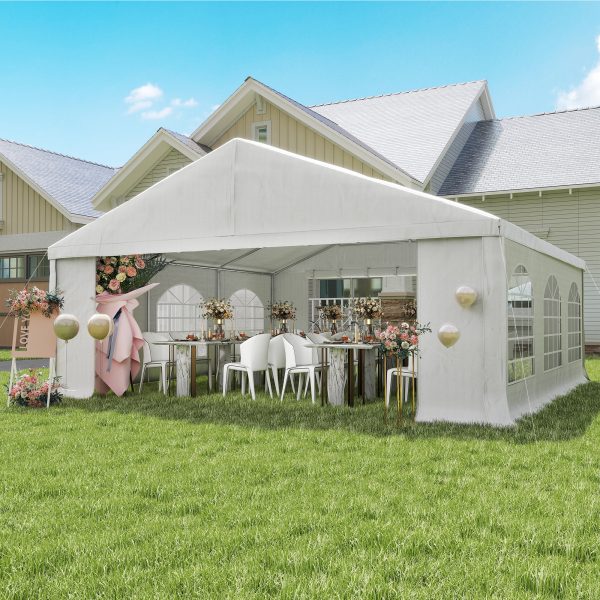 Outsunny 20' x 20' Heavy-duty Large Wedding Tent, Outdoor Carport Garage Party Tent, Patio Gazebo Canopy with Sidewall, White - Image 1