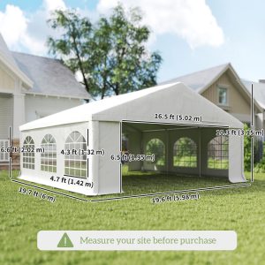 Outsunny 20' x 20' Heavy-duty Large Wedding Tent, Outdoor Carport Garage Party Tent, Patio Gazebo Canopy with Sidewall, White - Image 12