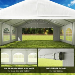 Outsunny 20' x 20' Heavy-duty Large Wedding Tent, Outdoor Carport Garage Party Tent, Patio Gazebo Canopy with Sidewall, White - Image 15
