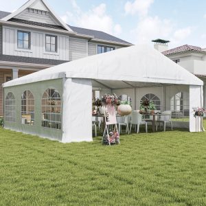 Outsunny 20' x 20' Heavy-duty Large Wedding Tent, Outdoor Carport Garage Party Tent, Patio Gazebo Canopy with Sidewall, White - Image 18