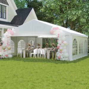 Outsunny 20' x 20' Heavy-duty Large Wedding Tent, Outdoor Carport Garage Party Tent, Patio Gazebo Canopy with Sidewall, White - Image 19