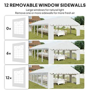 Outsunny 20' x 40' Party Tent Outdoor Canopy Tent with Removable Sidewalls, 12 Windows for Parties, Wedding, Events, BBQ, White - Image 13