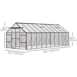 Outsunny 20' x 8' x 6.9' Walk-in Greenhouse with Adjustable Roof Vent, Rain Gutter and Sliding Door for Winter, Large Aluminum Greenhouse, Clear - Image 13