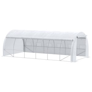 Outsunny 20'x10'x6.6' Tunnel Greenhouse with UV-Resistant Cover, Zippered Door and 12 Roll-up Windows, Outdoor Green House for Garden Plant, White - Image 2