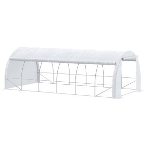 Outsunny 20'x10'x6.6' Tunnel Greenhouse with UV-Resistant Cover, Zippered Door and 12 Roll-up Windows, Outdoor Green House for Garden Plant, White - Image 11