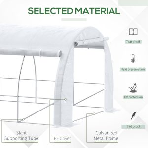 Outsunny 20'x10'x6.6' Tunnel Greenhouse with UV-Resistant Cover, Zippered Door and 12 Roll-up Windows, Outdoor Green House for Garden Plant, White - Image 4