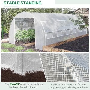 Outsunny 20'x10'x6.6' Tunnel Greenhouse with UV-Resistant Cover, Zippered Door and 12 Roll-up Windows, Outdoor Green House for Garden Plant, White - Image 6