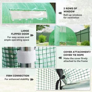 Outsunny 20x10x6.6ft Heavy Duty Outdoor Walk-in Tunnel Greenhouse Portable Garden Planting Warm House with PE Cover Green - Image 6