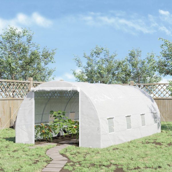 Outsunny 20x10x7ft Heavy Duty Tunnel Walk-in Greenhouse Outdoor Backyard Seed Plant Vegetables Grow Warm House White - Image 1