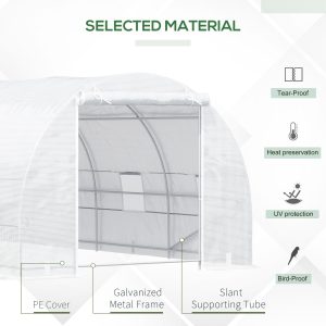 Outsunny 20x10x7ft Heavy Duty Tunnel Walk-in Greenhouse Outdoor Backyard Seed Plant Vegetables Grow Warm House White - Image 4