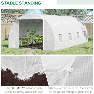 Outsunny 20x10x7ft Heavy Duty Tunnel Walk-in Greenhouse Outdoor Backyard Seed Plant Vegetables Grow Warm House White - Image 5