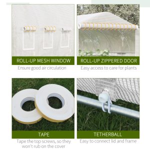 Outsunny 20x10x7ft Heavy Duty Tunnel Walk-in Greenhouse Outdoor Backyard Seed Plant Vegetables Grow Warm House White - Image 7