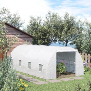 Outsunny 20x10x7ft Heavy Duty Tunnel Walk-in Greenhouse Outdoor Backyard Seed Plant Vegetables Grow Warm House White - Image 8