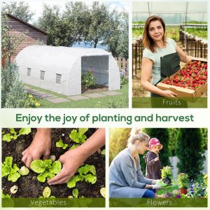 Outsunny 20x10x7ft Heavy Duty Tunnel Walk-in Greenhouse Outdoor Backyard Seed Plant Vegetables Grow Warm House White - Image 9