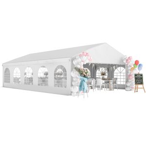 Outsunny 20'x33' Heavy Duty Large Party Tent & Carport with Removable Sidewalls, Portable Garage Canopy Tent, White - Image 20