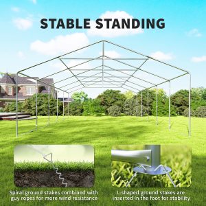 Outsunny 20'x33' Heavy Duty Large Party Tent & Carport with Removable Sidewalls, Portable Garage Canopy Tent, White - Image 15